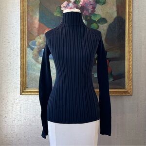 Vintage Caché Sheer Arm Ribbed Turtle Neck